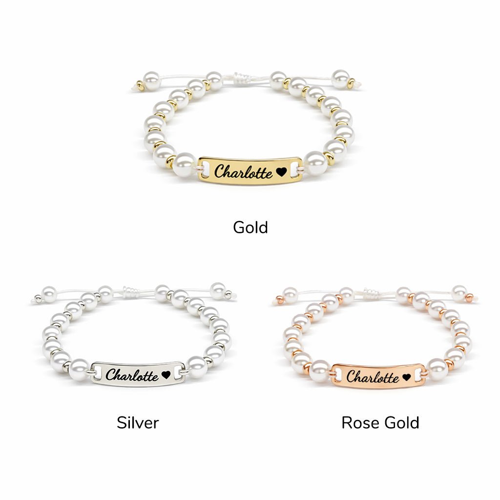 Personalized Handmade Braided Cord Baby Name Pearl Bracelet - Glaxias