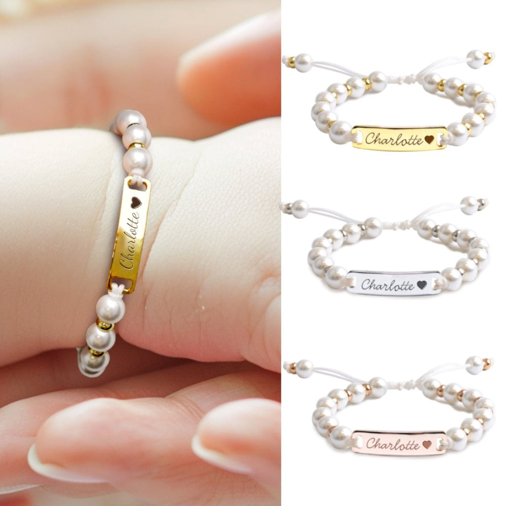 Personalized Handmade Braided Cord Baby Name Pearl Bracelet - Glaxias