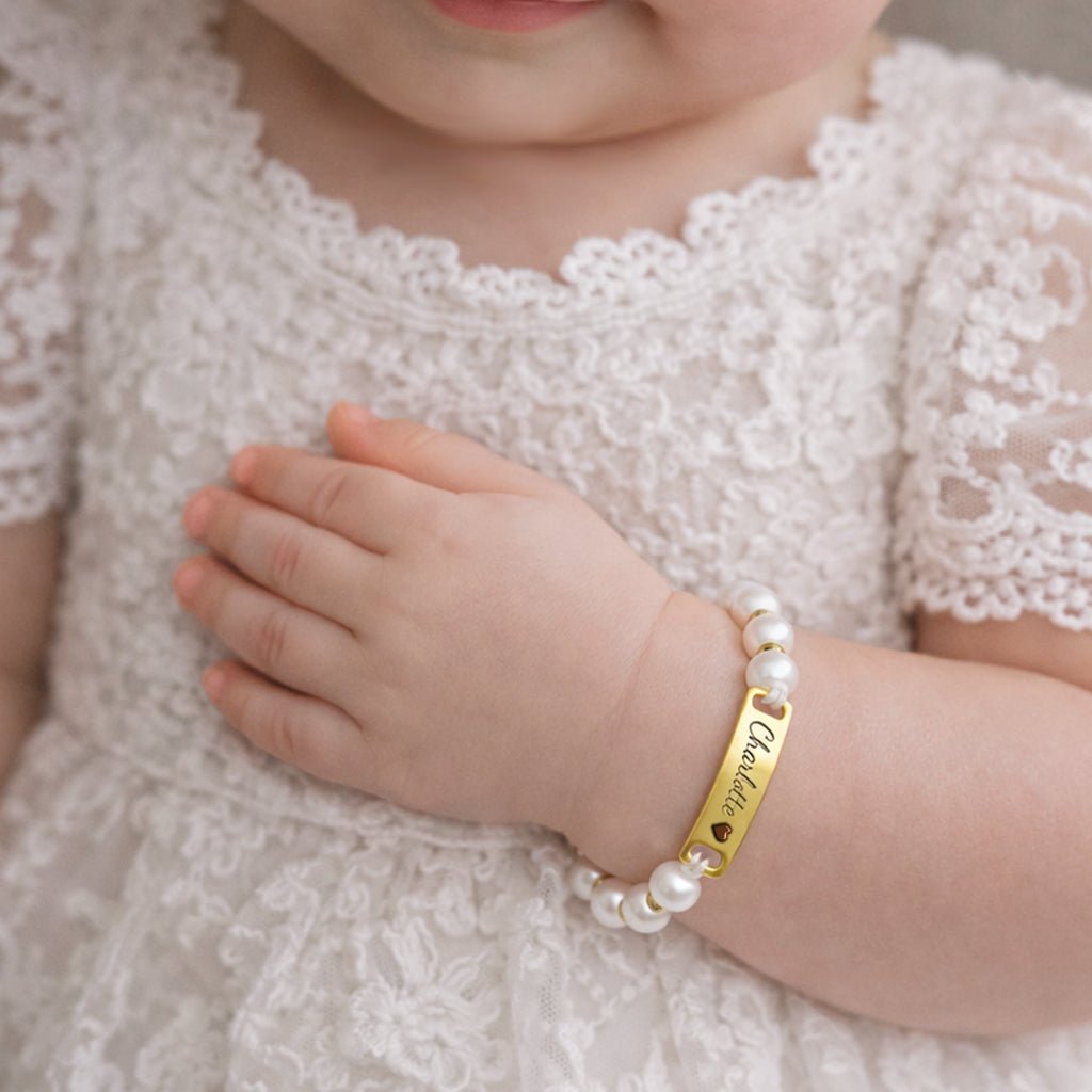 Personalized Handmade Braided Cord Baby Name Pearl Bracelet - Glaxias