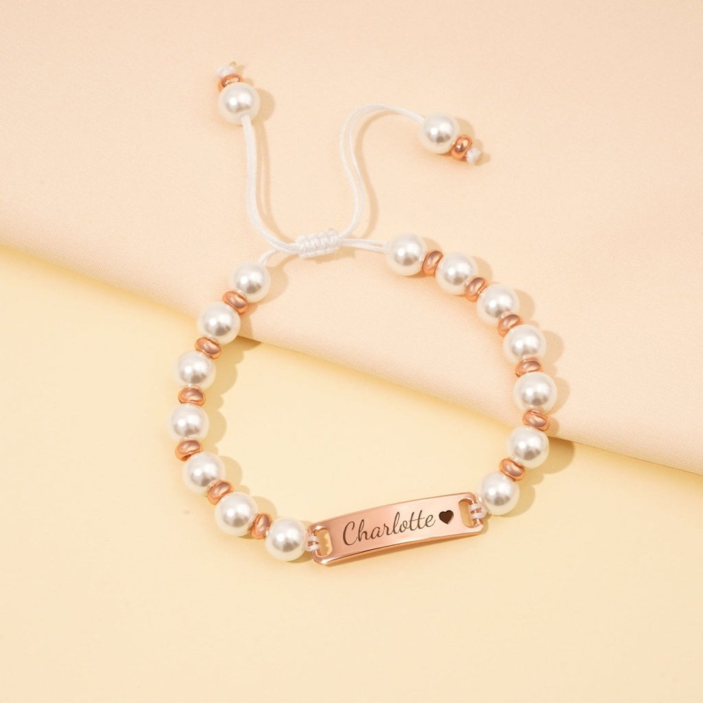 Personalized Handmade Braided Cord Baby Name Pearl Bracelet - Glaxias