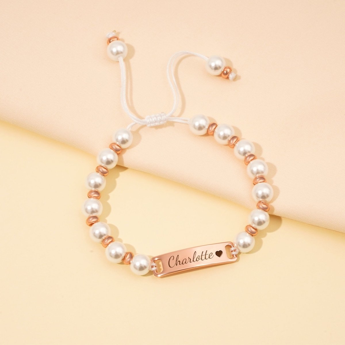 Personalized Handmade Braided Cord Baby Name Pearl Bracelet - Glaxias