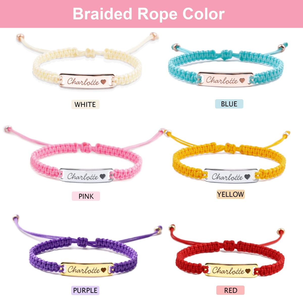 Personalized Handmade Braided Cord Child ID Bracelet - Glaxias