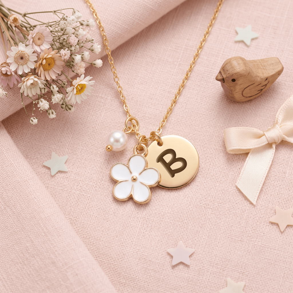 Personalized Initial Flower Girl Bracelet & Necklace Set - Glaxias
