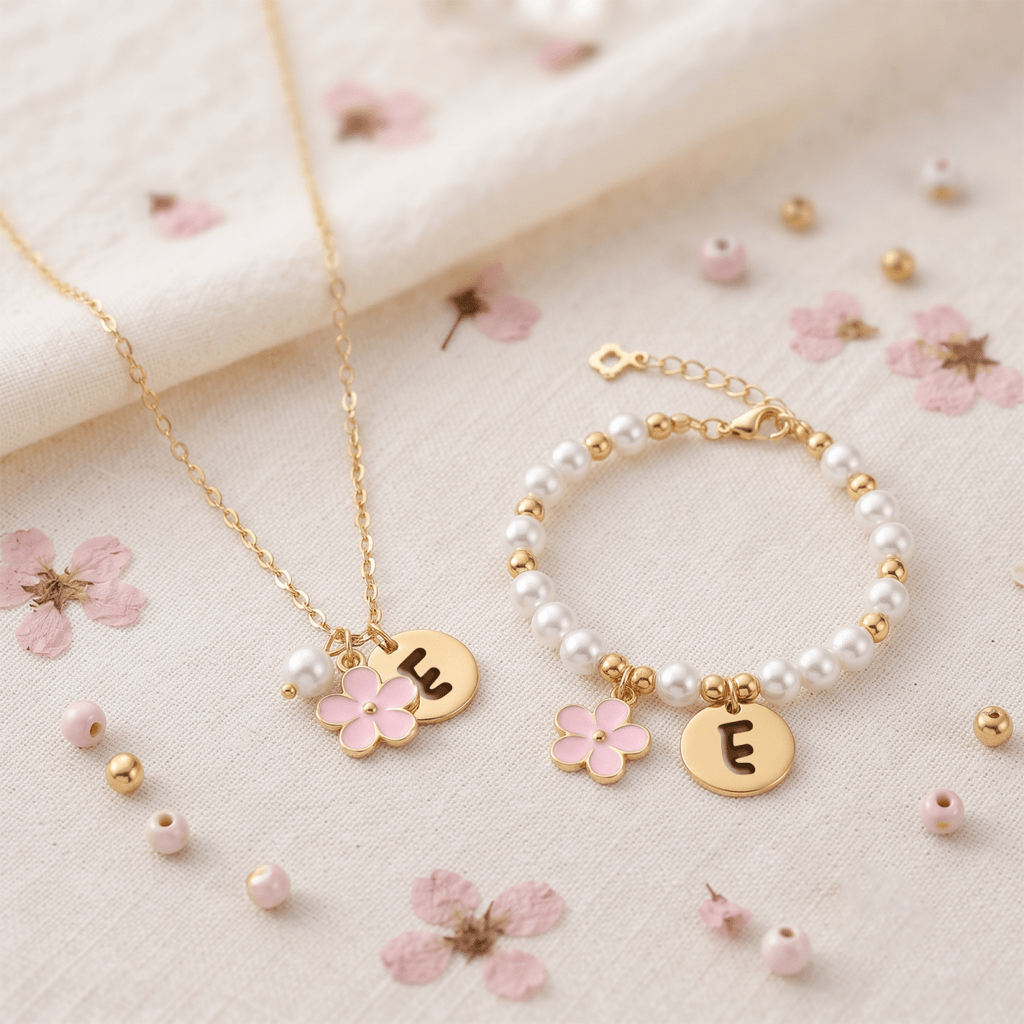 Personalized Initial Flower Girl Bracelet & Necklace Set - Glaxias