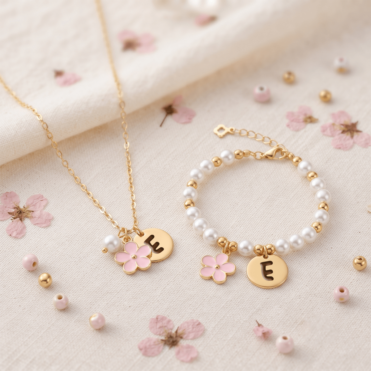 Personalized Initial Flower Girl Bracelet & Necklace Set - Glaxias
