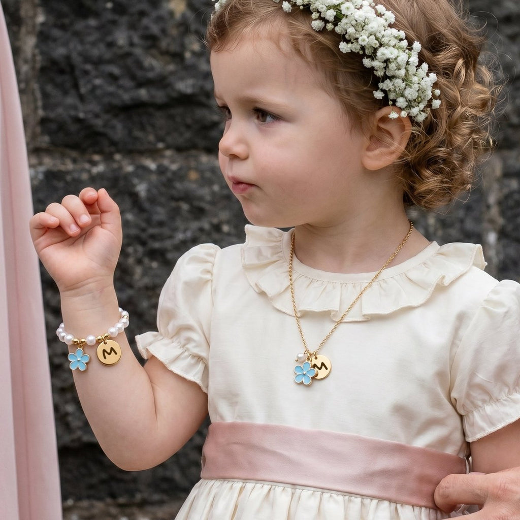 Personalized Initial Flower Girl Bracelet & Necklace Set - Glaxias