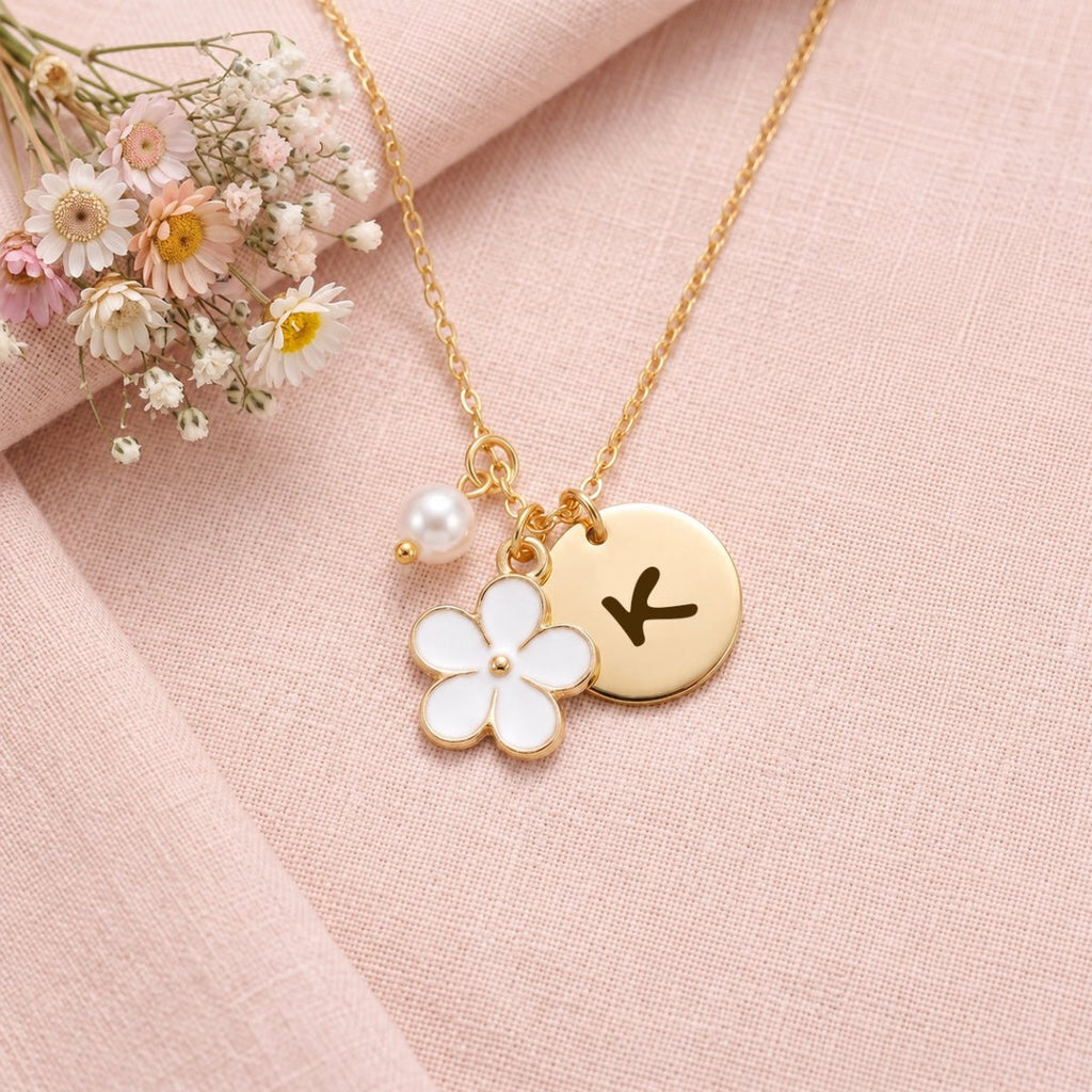 Personalized Initial Flower Girl Bracelet & Necklace Set - Glaxias