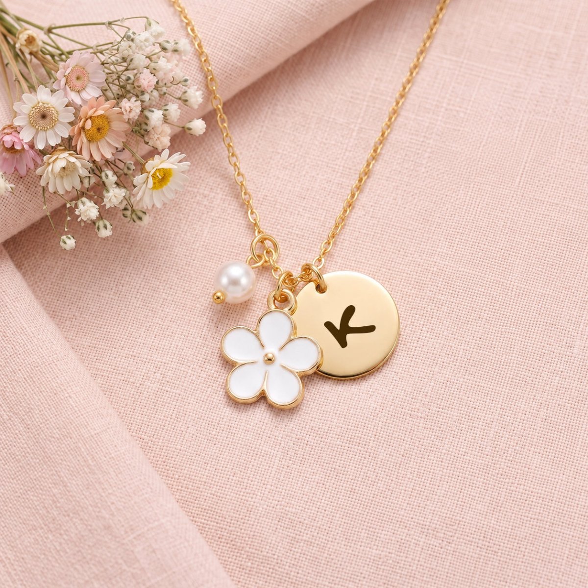 Personalized Initial Flower Girl Bracelet & Necklace Set - Glaxias