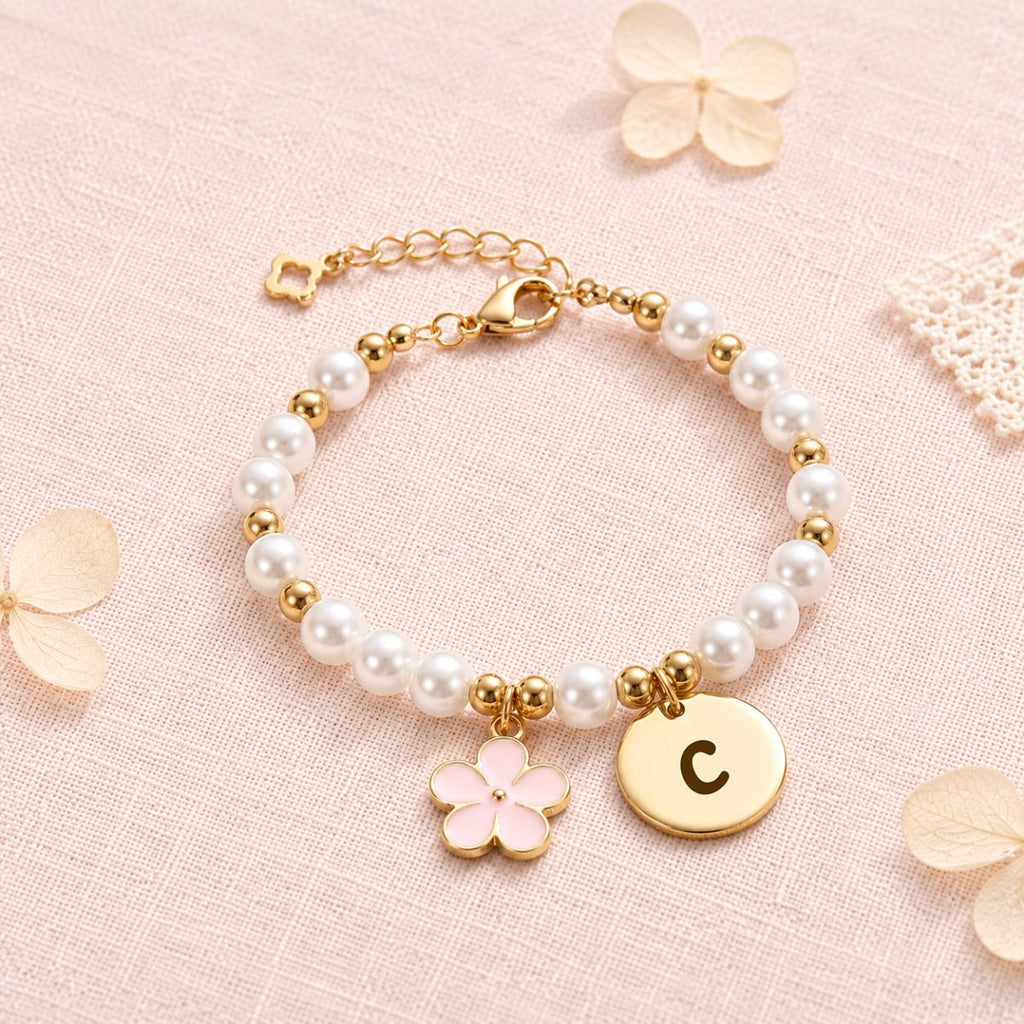 Personalized Initial Flower Girl Bracelet & Necklace Set - Glaxias