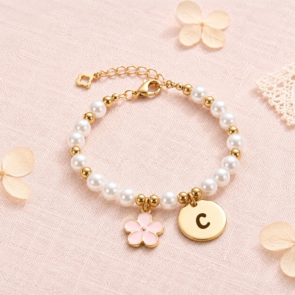 Personalized Initial Flower Girl Bracelet & Necklace Set - Glaxias
