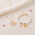 Personalized Initial Flower Girl Bracelet & Necklace Set - Glaxias