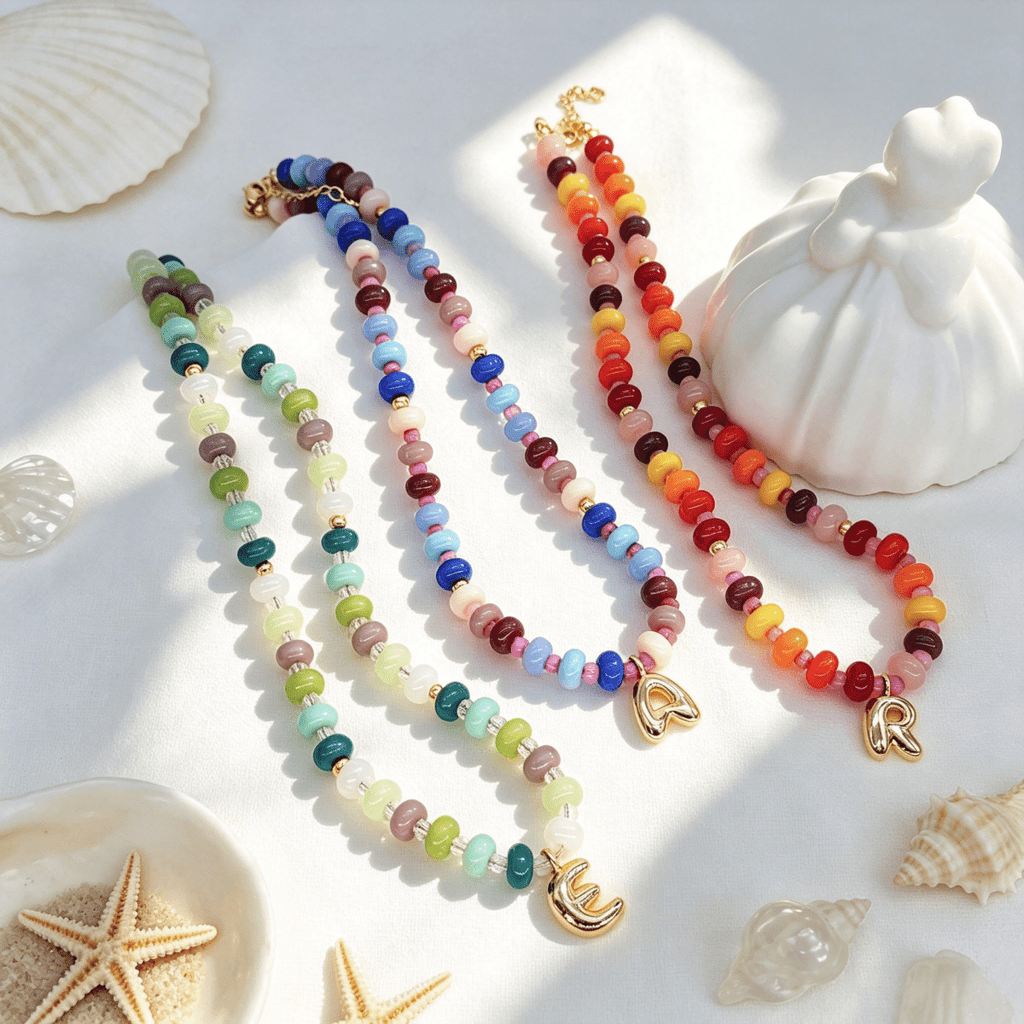 Personalized Initial Girls Colorful Beads Necklace - Glaxias