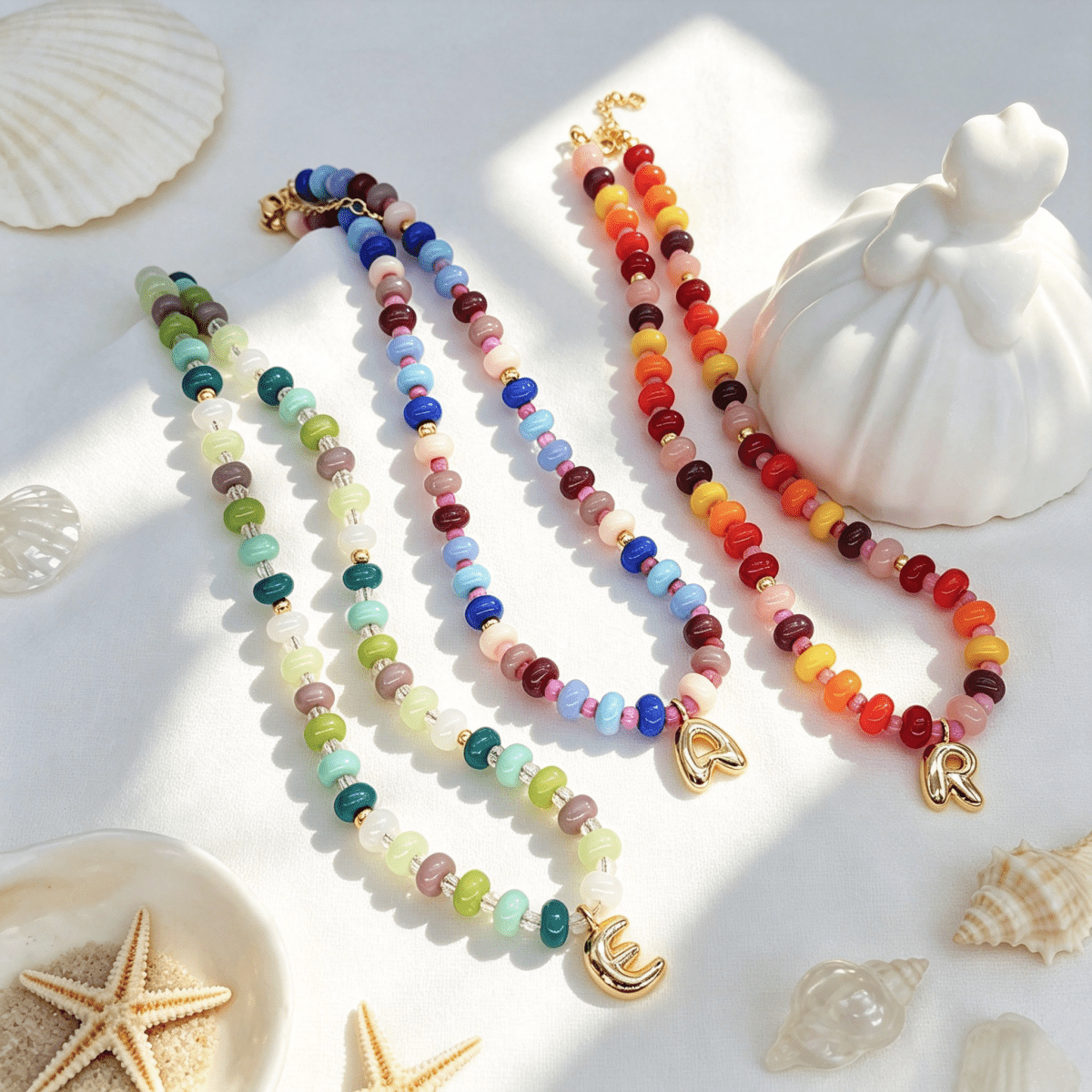 Personalized Initial Girls Colorful Beads Necklace - Glaxias