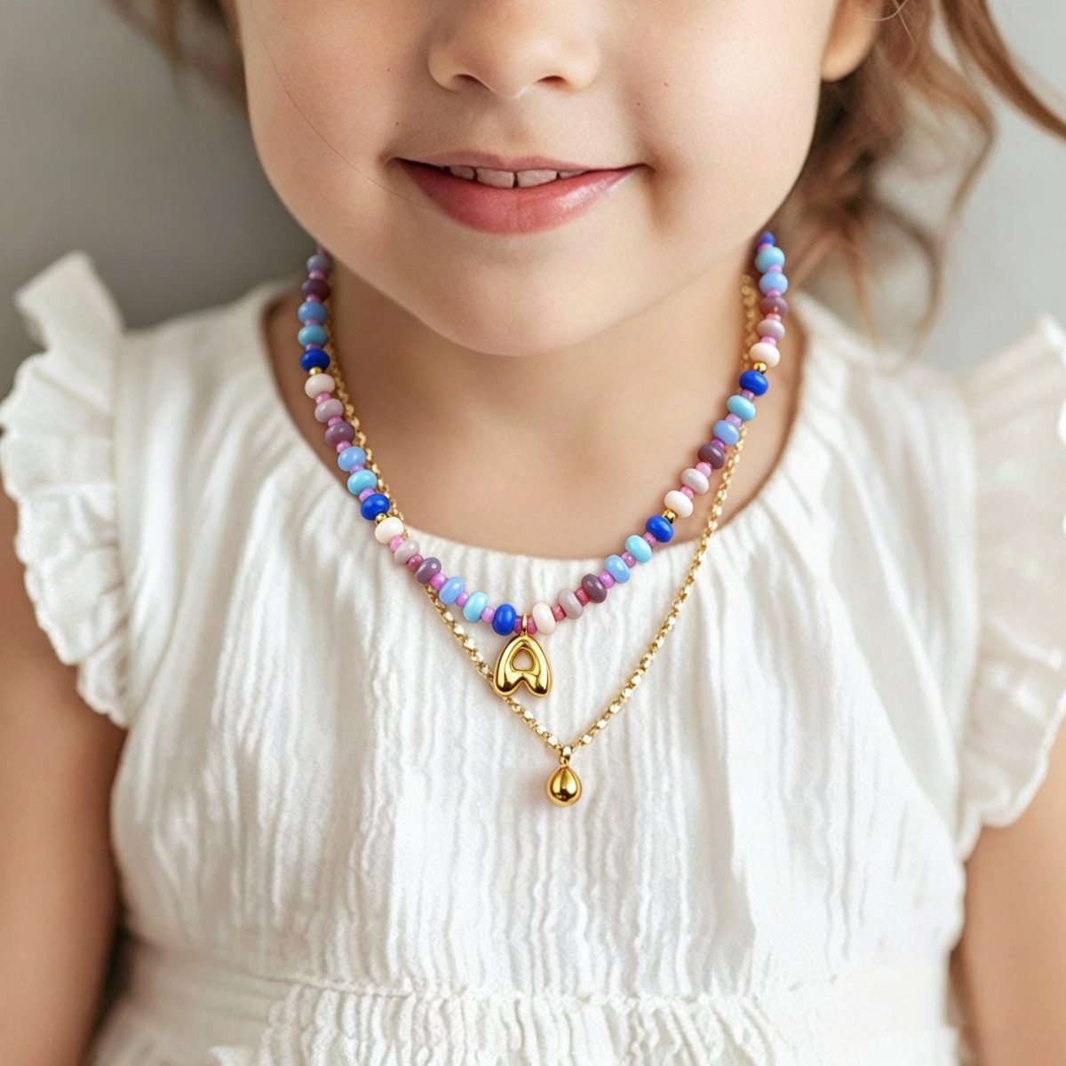 Personalized Initial Girls Colorful Beads Necklace - Glaxias