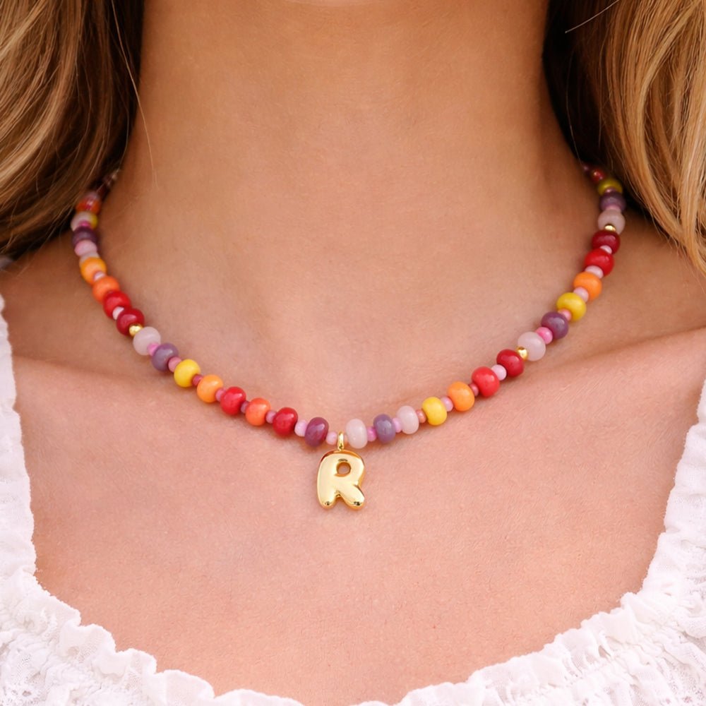 Personalized Initial Girls Colorful Beads Necklace - Glaxias