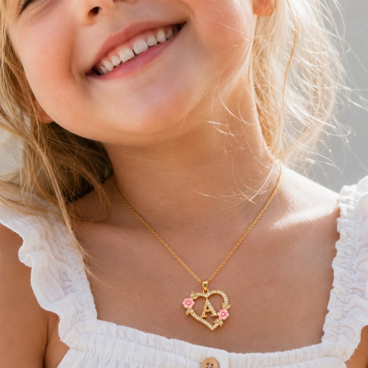 Personalized Initial Heart Flower Necklace - Glaxias