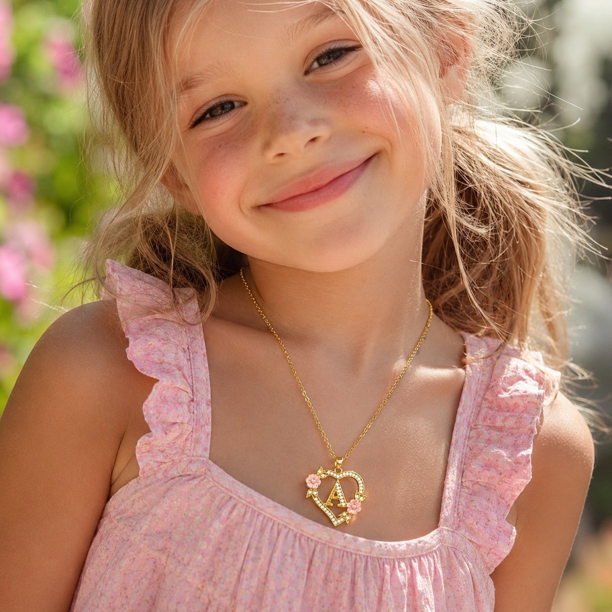 Personalized Initial Heart Flower Necklace - Glaxias
