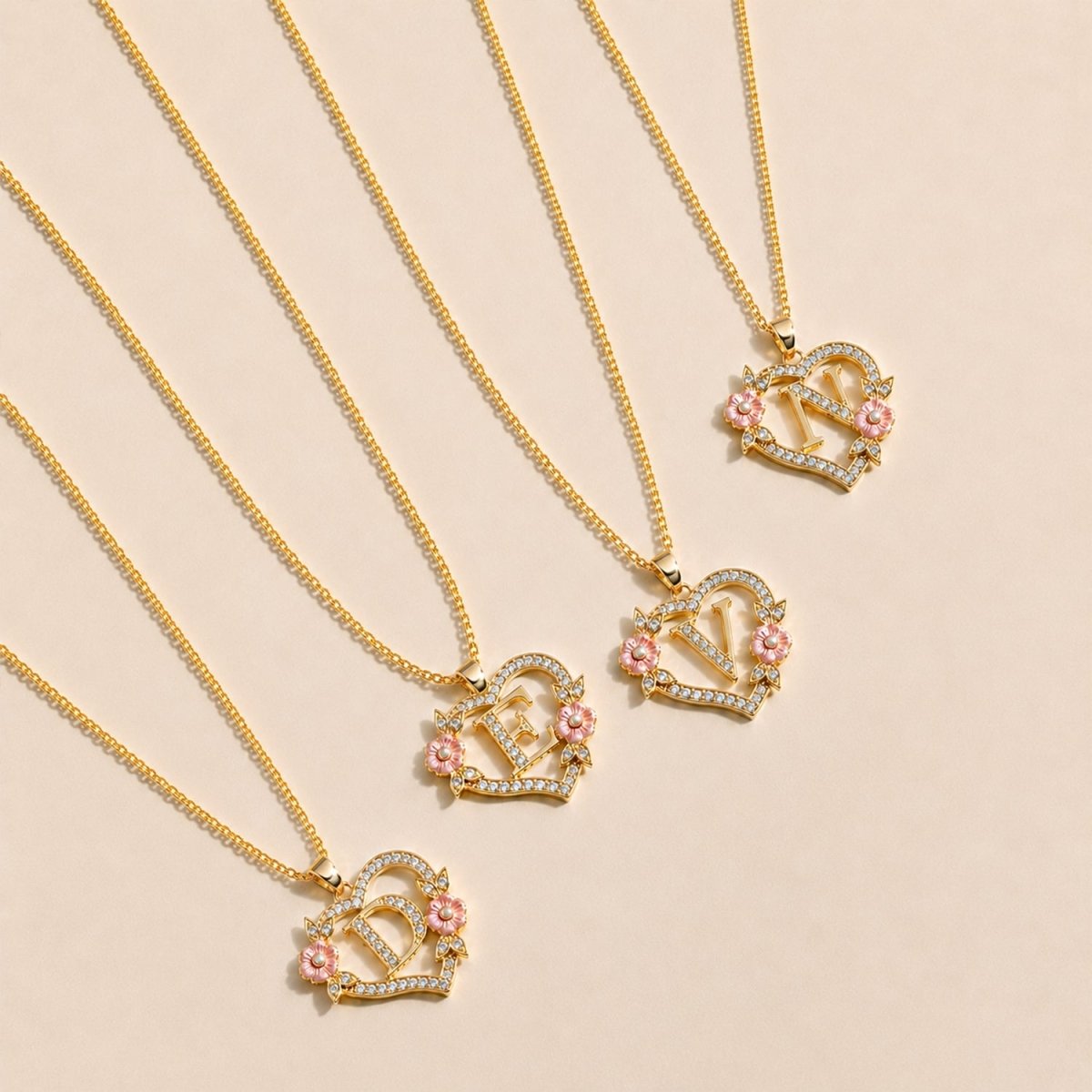 Personalized Initial Heart Flower Necklace - Glaxias
