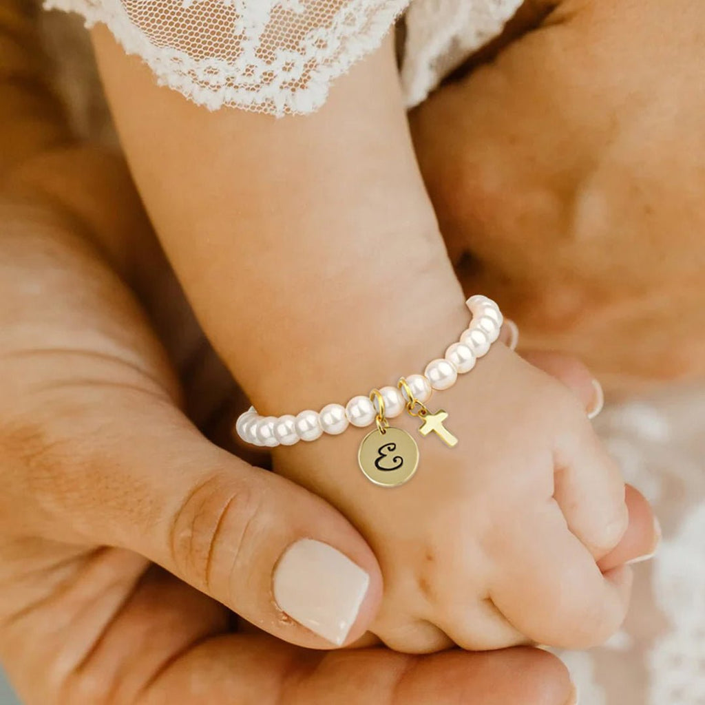 Personalized Initial Mom and Daughter Pearl Bracelet Set - Glaxias