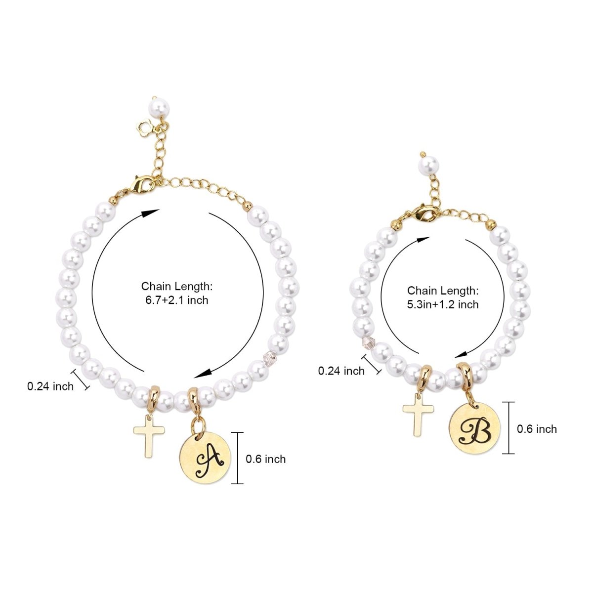 Personalized Initial Mom and Daughter Pearl Bracelet Set - Glaxias