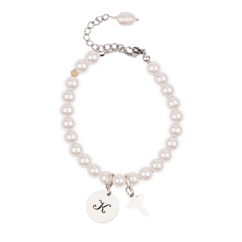 Personalized Initial Mom and Daughter Pearl Bracelet Set - Glaxias