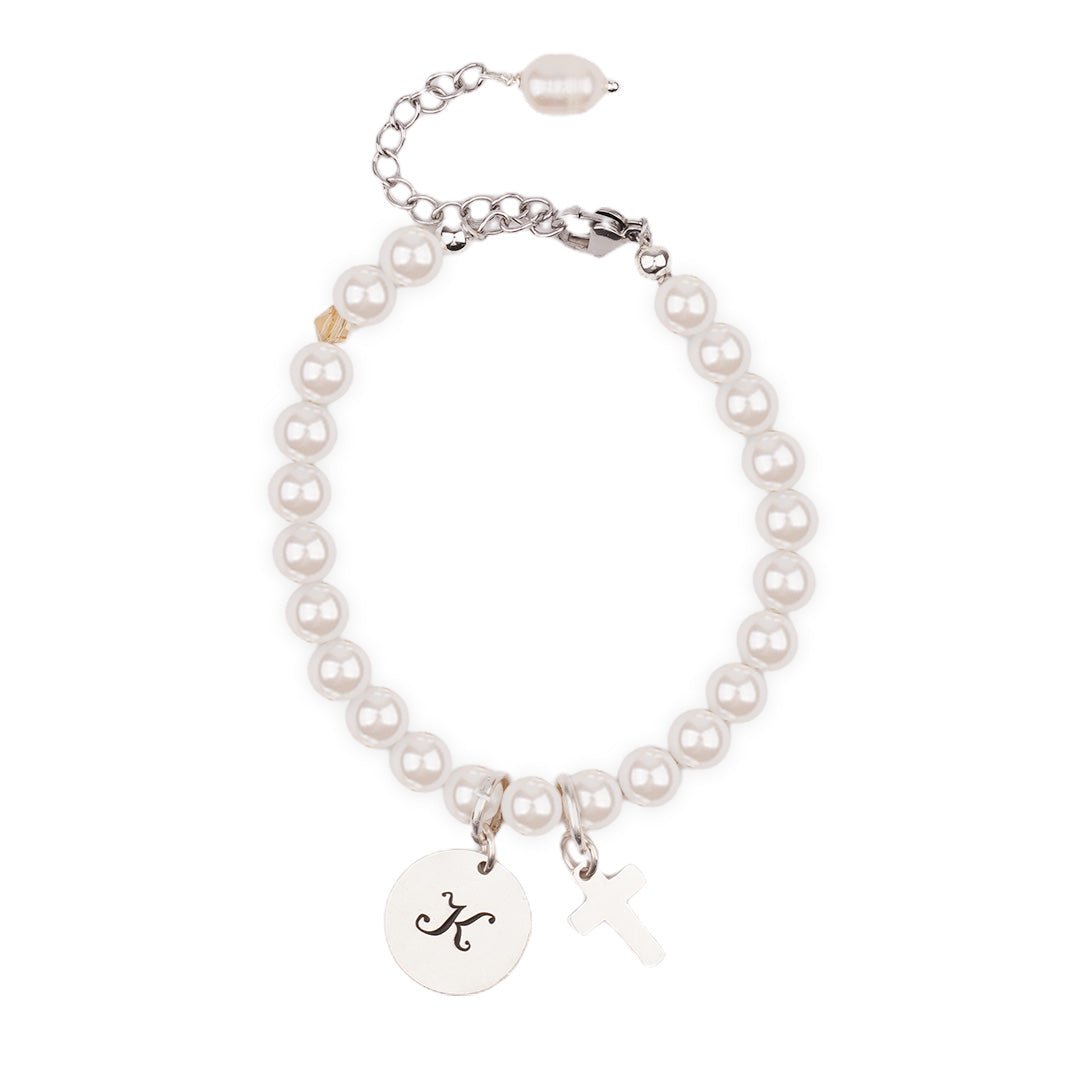 Personalized Initial Mom and Daughter Pearl Bracelet Set - Glaxias