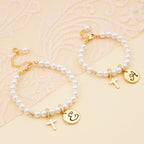 Personalized Initial Mom and Daughter Pearl Bracelet Set - Glaxias