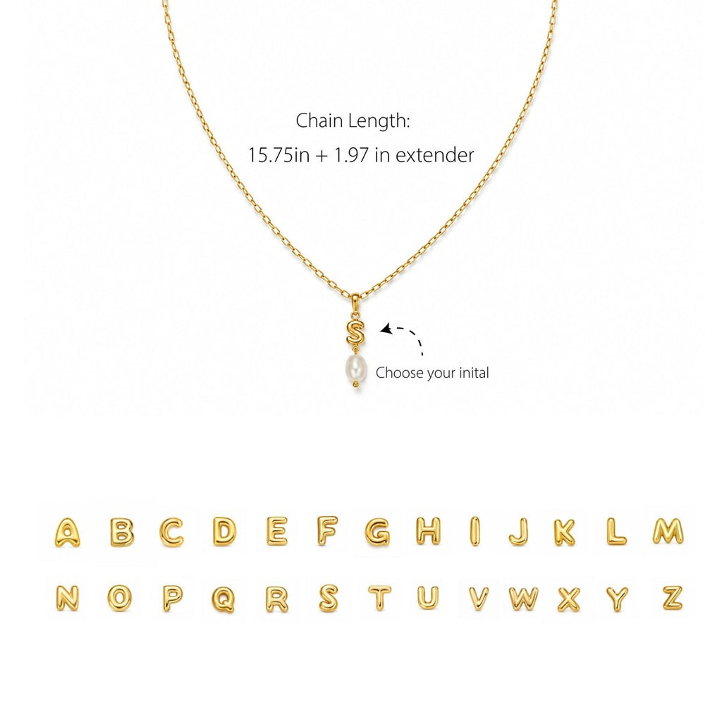 Personalized Initial Necklace with Natural Pearl Pendant - Glaxias