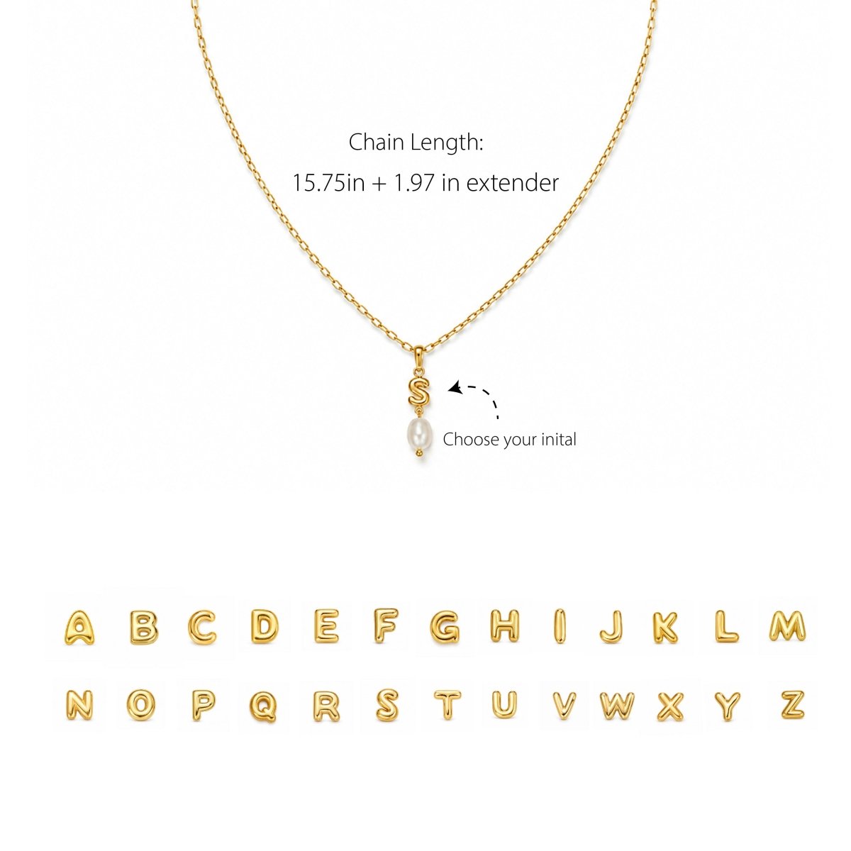 Personalized Initial Necklace with Natural Pearl Pendant - Glaxias