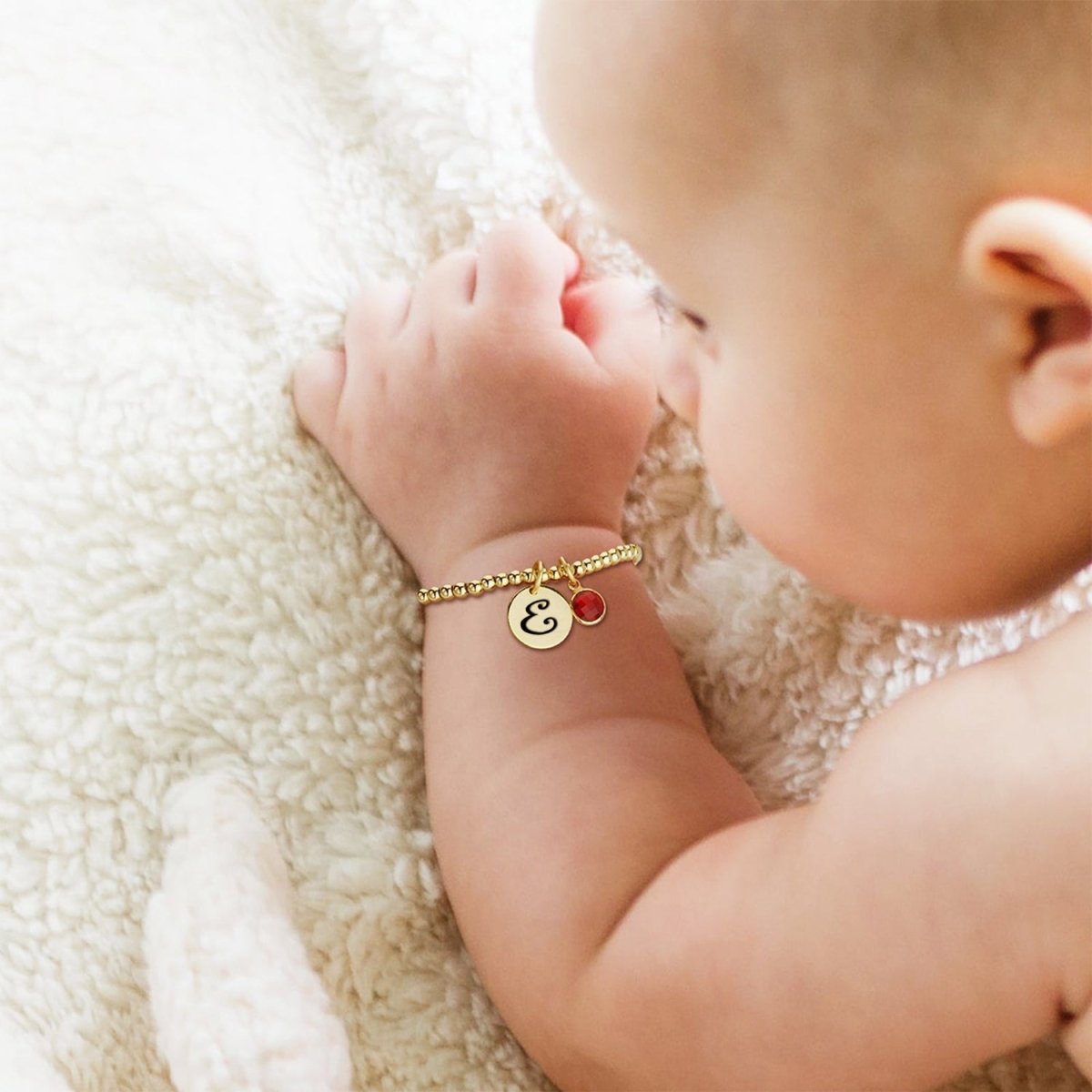 Personalized Initials Disc Birthstone Charm Baby Bracelet - Glaxias