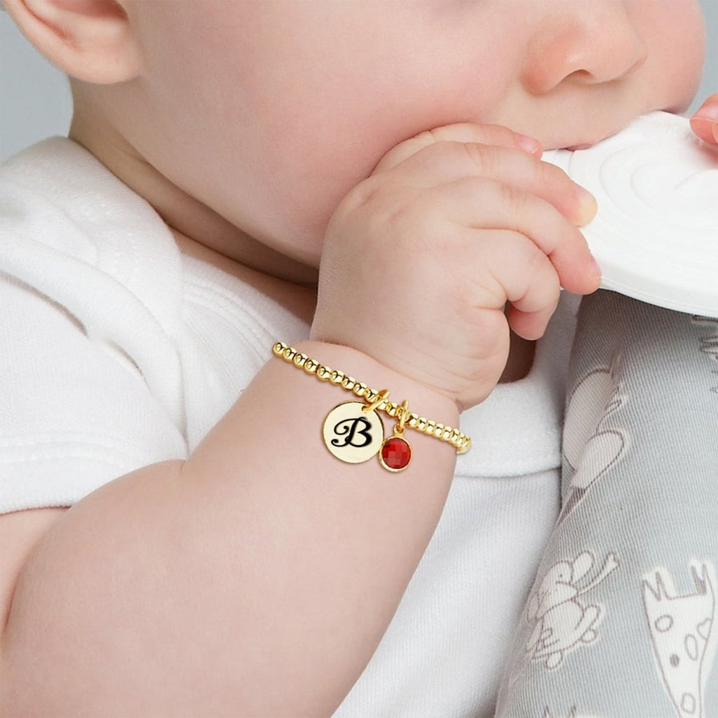 Personalized Initials Disc Birthstone Charm Baby Bracelet - Glaxias
