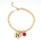 Personalized Initials Disc Birthstone Charm Baby Bracelet - Glaxias