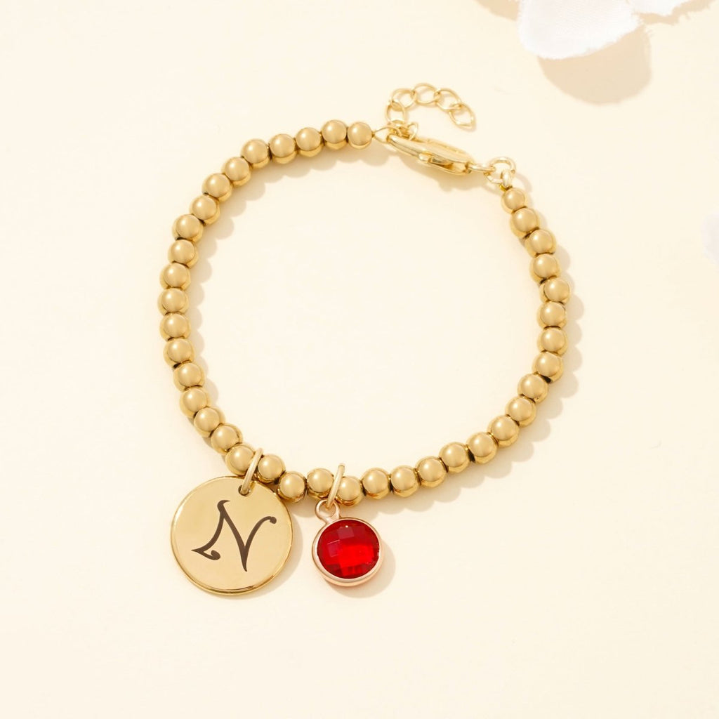 Personalized Initials Disc Birthstone Charm Baby Bracelet - Glaxias