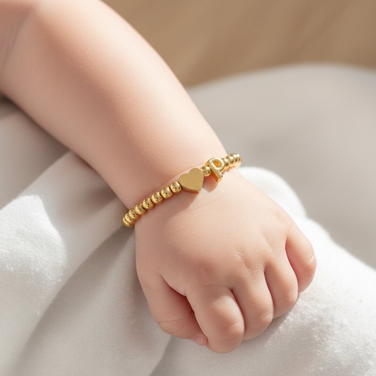 Personalized Kids Gold Bead Initial Bracelet - Glaxias