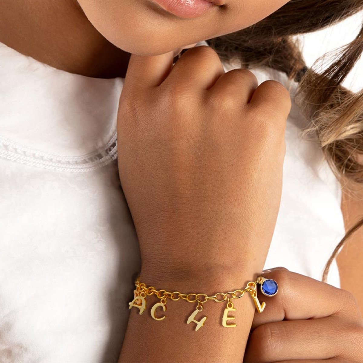 Personalized Kids Letter and Birthstone Charm Bracelet - Glaxias