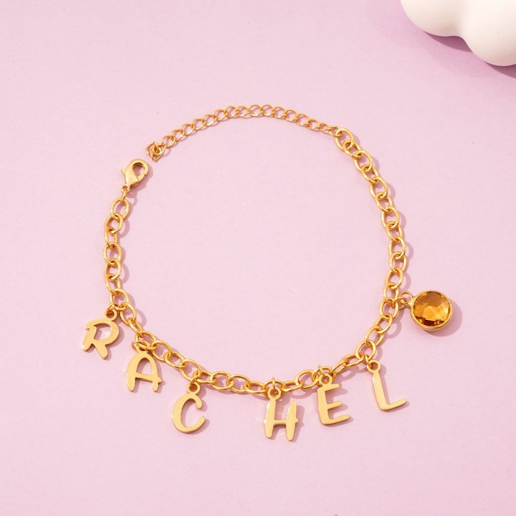 Personalized Kids Letter and Birthstone Charm Bracelet - Glaxias