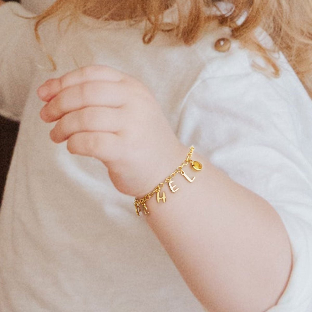 Personalized Kids Letter and Birthstone Charm Bracelet - Glaxias