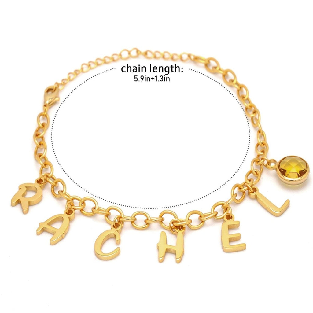 Personalized Kids Letter and Birthstone Charm Bracelet - Glaxias