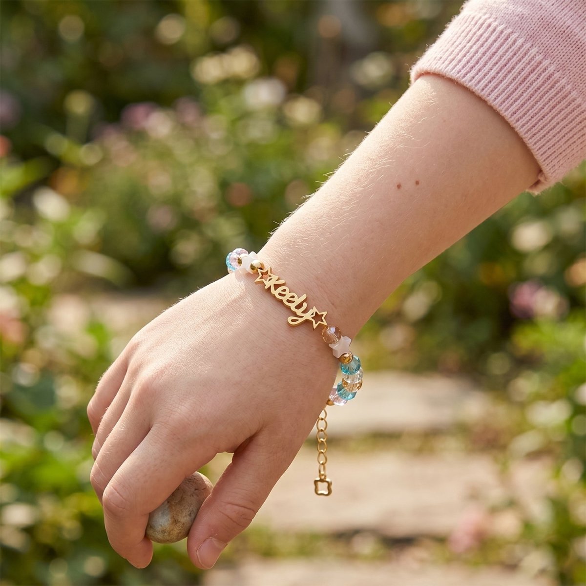 Personalized Kids Name Bracelet with Crystal Beads & Star Charms - Glaxias