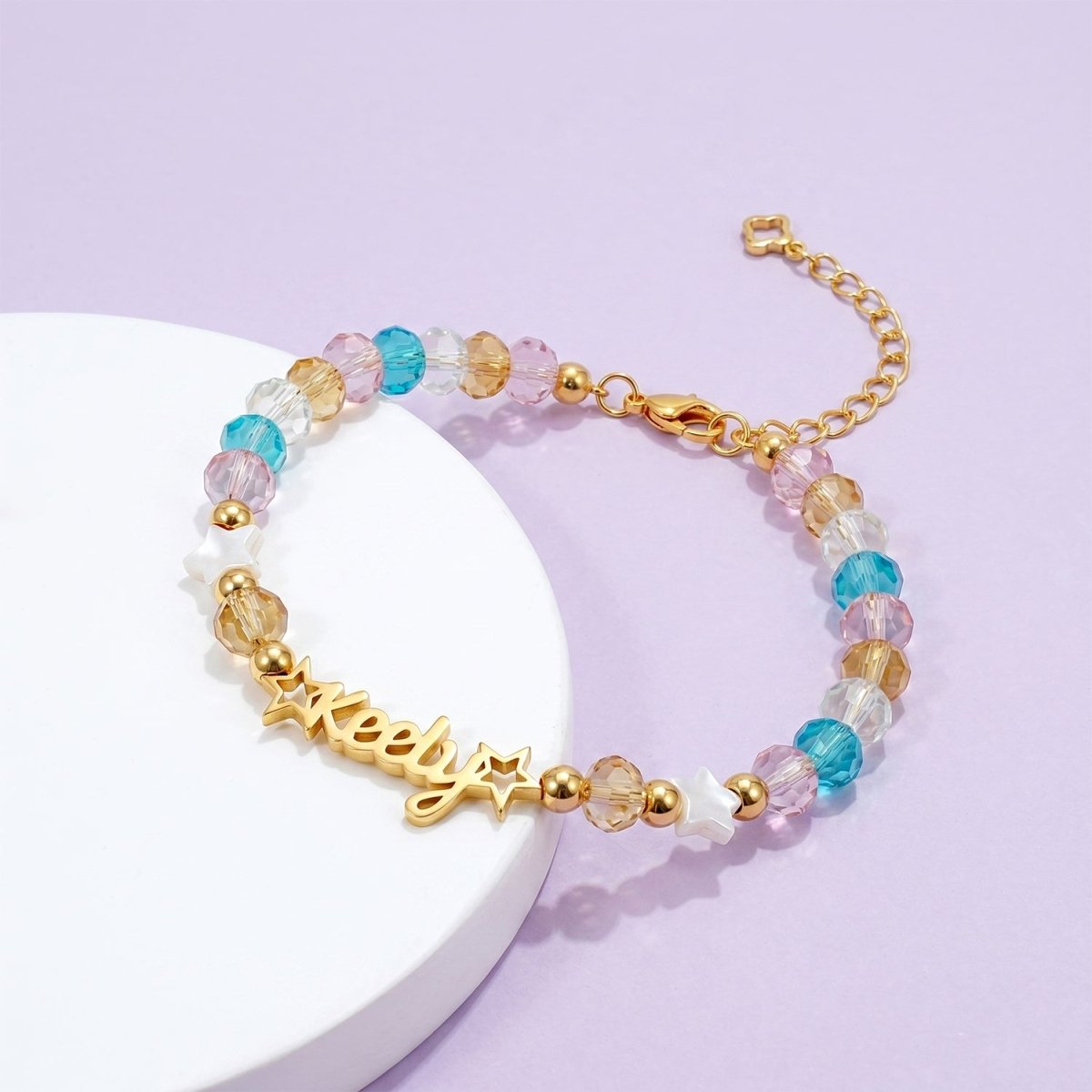 Personalized Kids Name Bracelet with Crystal Beads & Star Charms - Glaxias