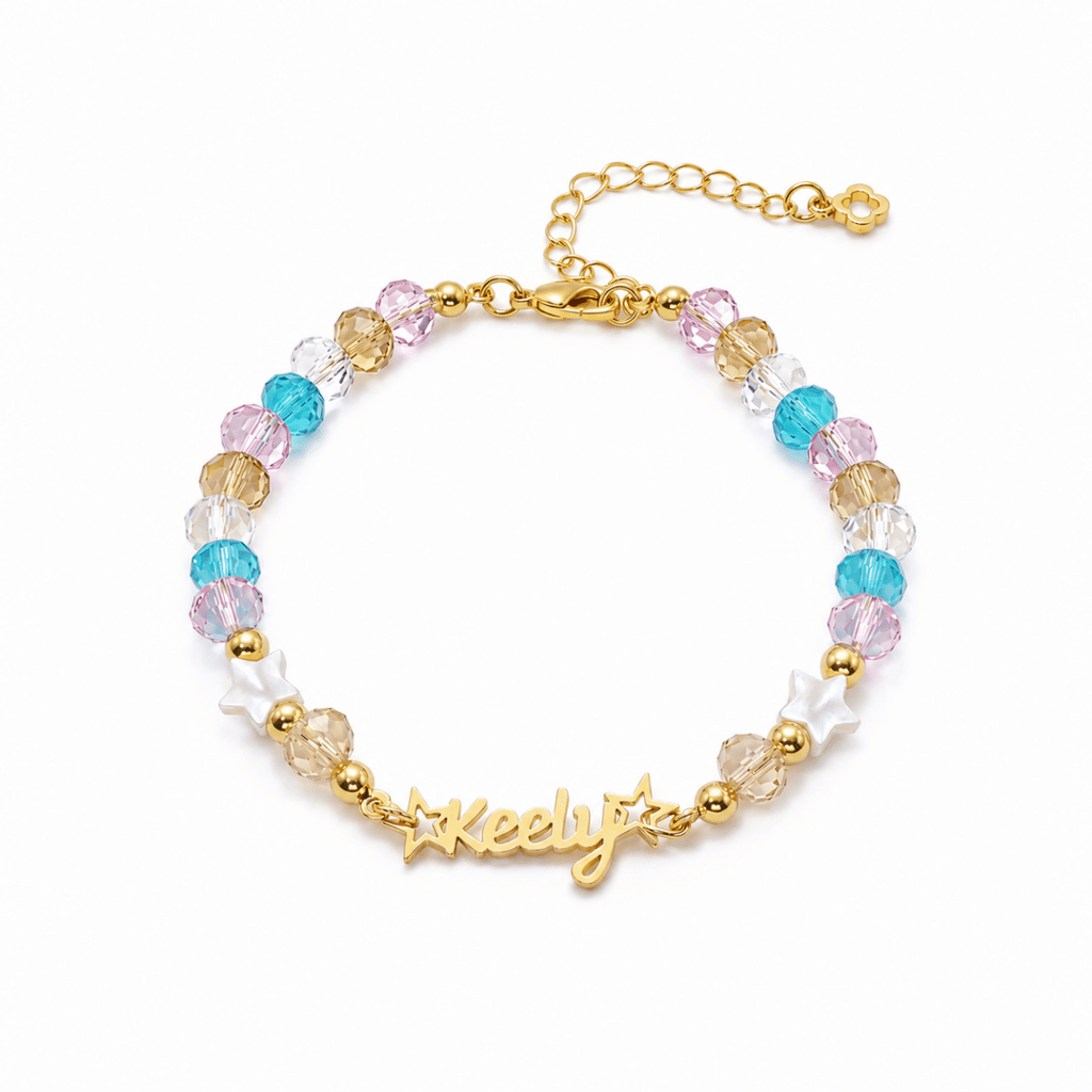 Personalized Kids Name Bracelet with Crystal Beads & Star Charms - Glaxias