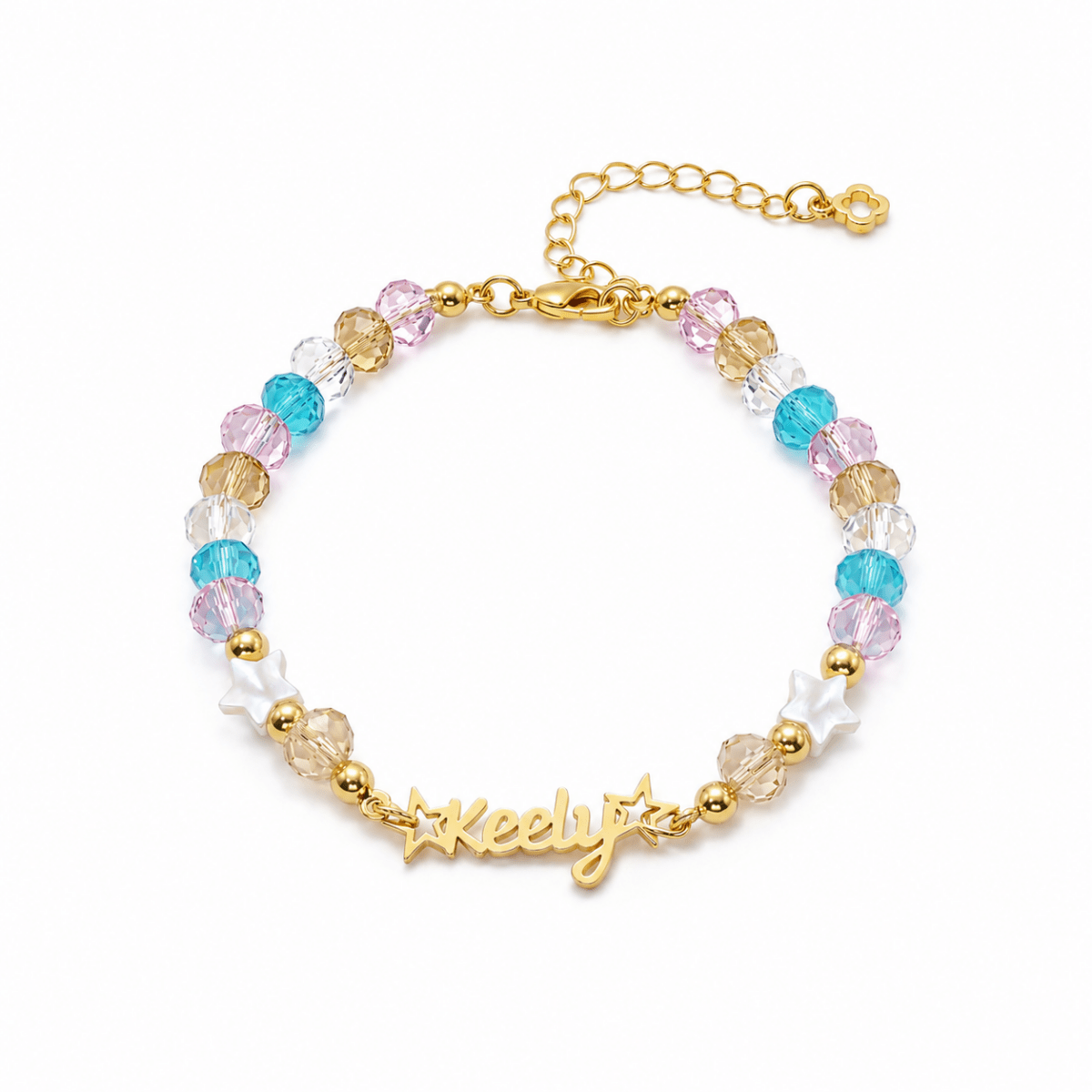 Personalized Kids Name Bracelet with Crystal Beads & Star Charms - Glaxias
