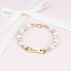 Personalized Kids Pearl & CZ Nameplate Bracelet - Glaxias