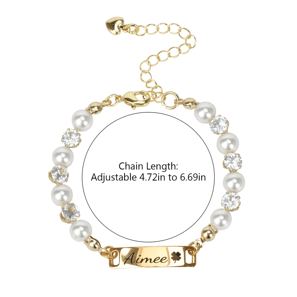 Personalized Kids Pearl & CZ Nameplate Bracelet - Glaxias