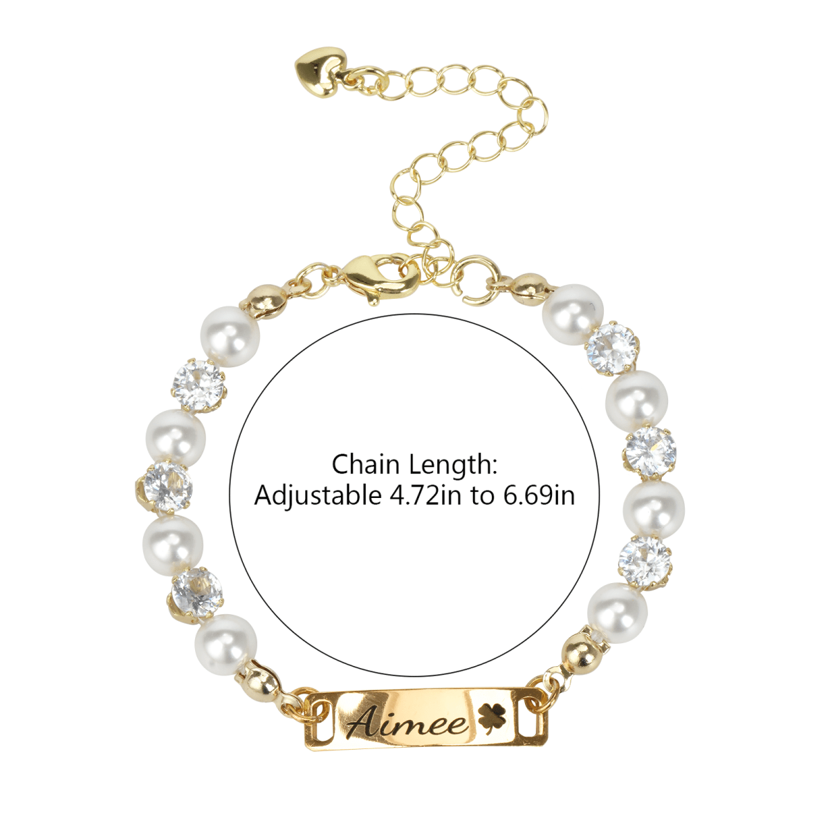 Personalized Kids Pearl & CZ Nameplate Bracelet - Glaxias