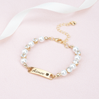 Personalized Kids Pearl & CZ Nameplate Bracelet - Glaxias