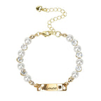 Personalized Kids Pearl & CZ Nameplate Bracelet - Glaxias