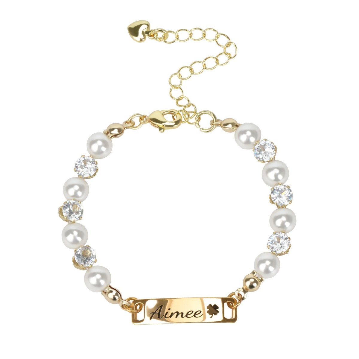 Personalized Kids Pearl & CZ Nameplate Bracelet - Glaxias