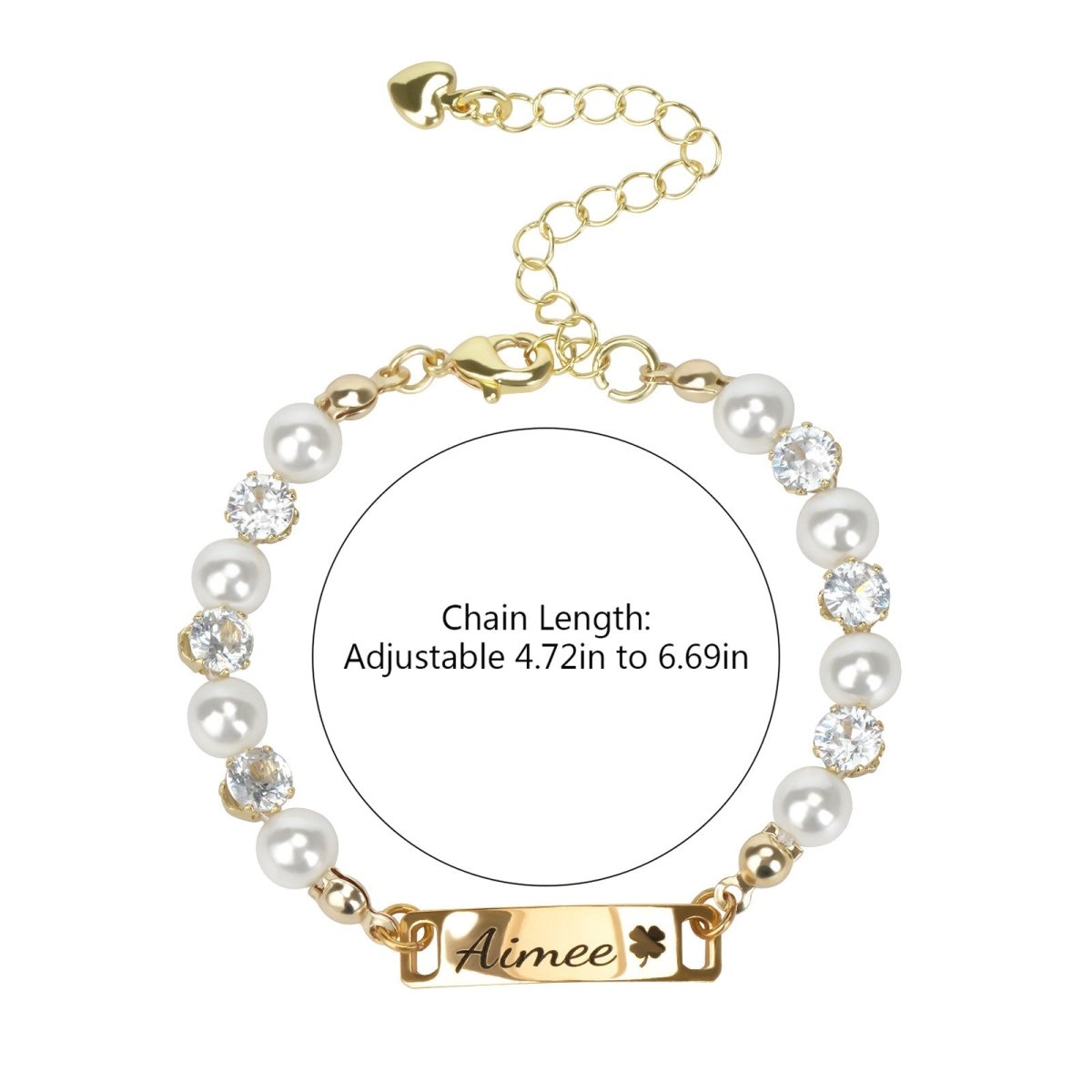 Personalized Kids Pearl & CZ Nameplate Bracelet - Glaxias