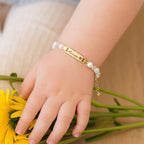 Personalized Kids Pearl & CZ Nameplate Bracelet - Glaxias